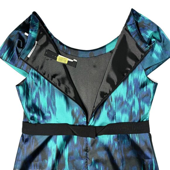 NWT $149 Tahari Rosalinda Midi Shift Dress Blue Black Teal Stretch Women Size 12 - Picture 10 of 12